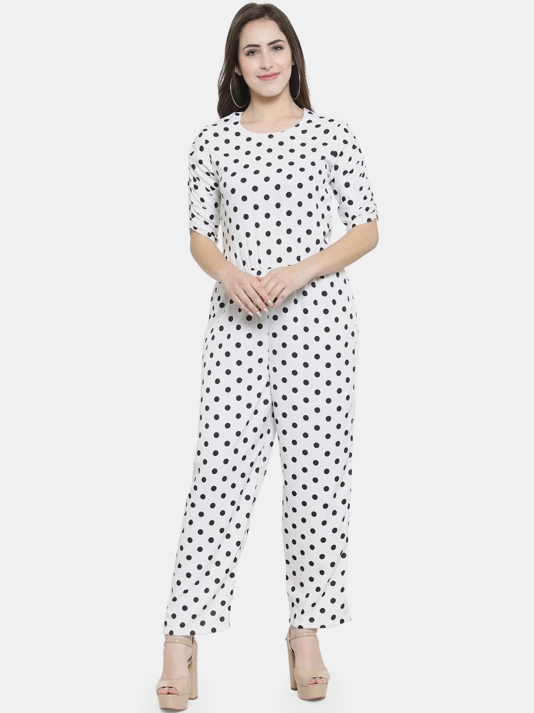 

Enchanted Drapes White & Black Printed Basic Jumpsuit