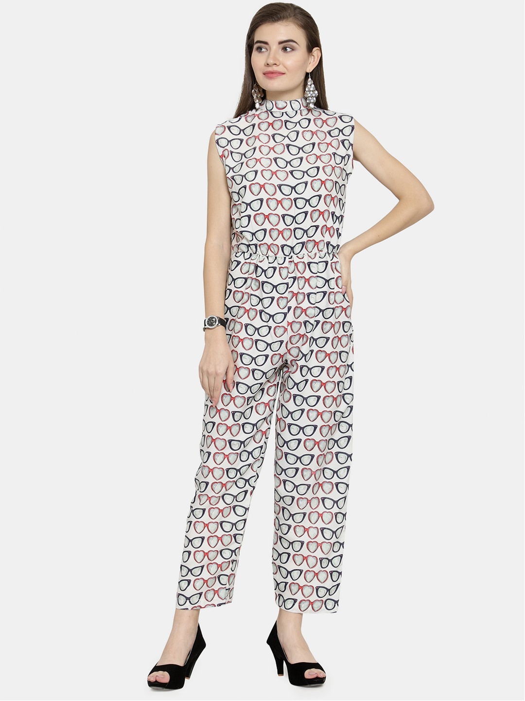 

Enchanted Drapes White & Red Printed Basic Jumpsuit