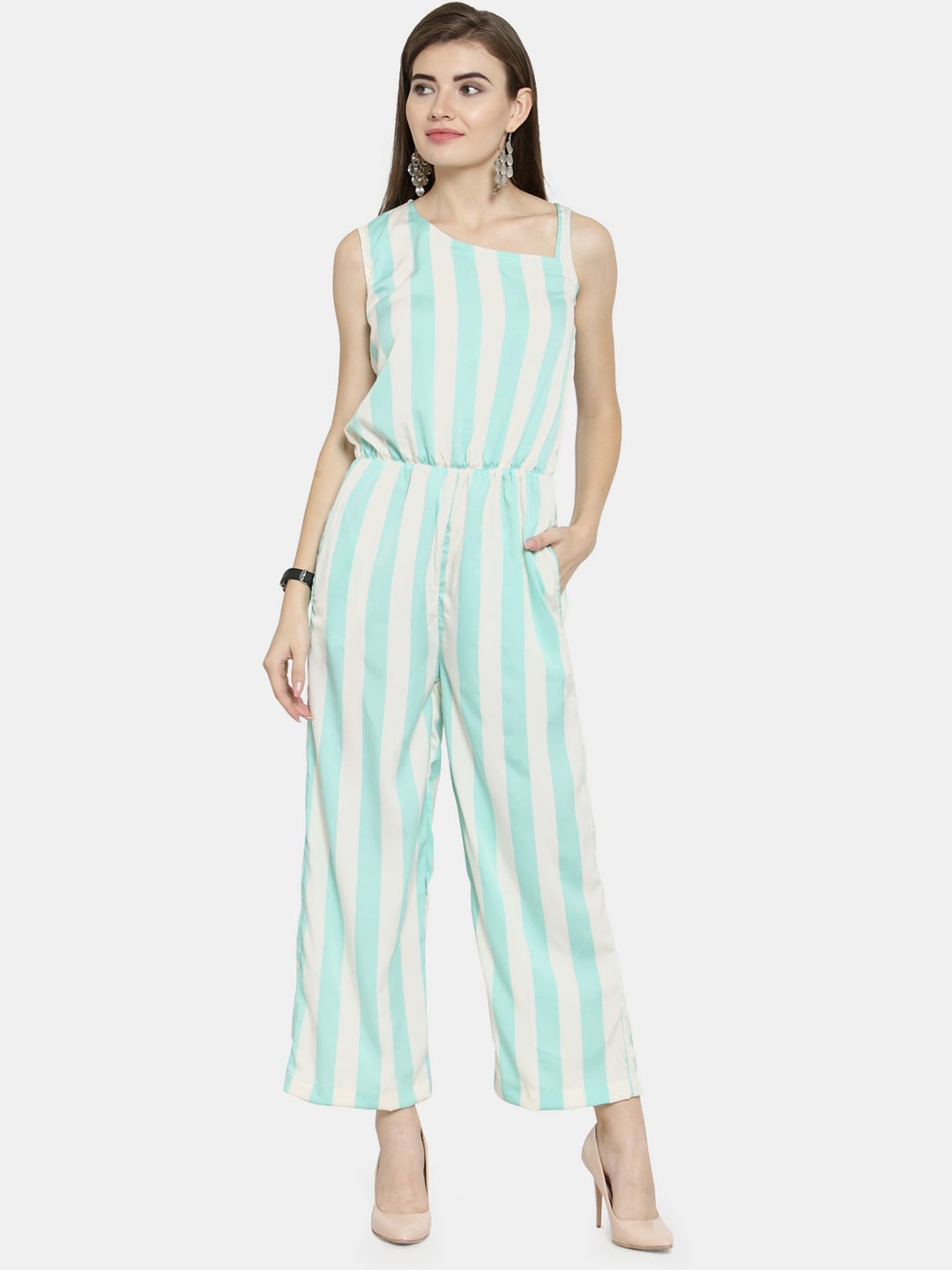 

Enchanted Drapes Blue & White Striped Basic Jumpsuit