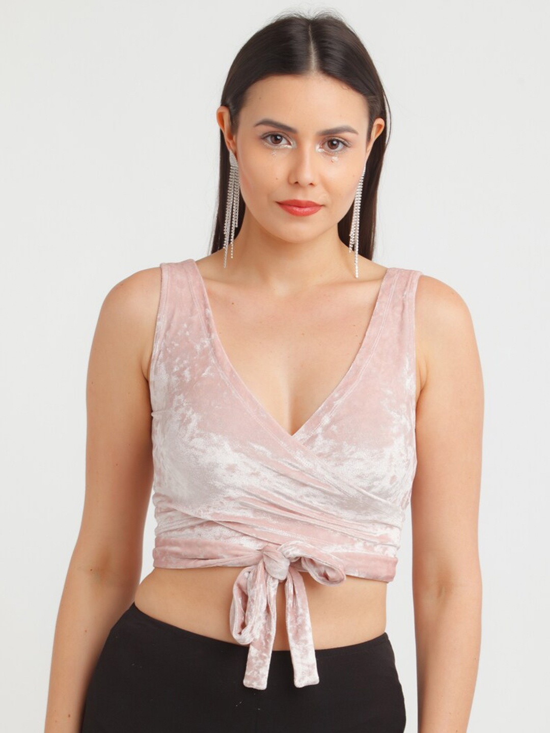 

zink Z Pink & White Tie and Dye Wrap Crop Top