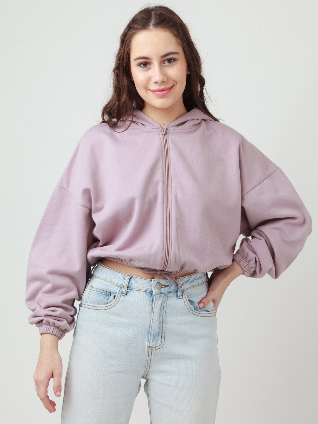 

zink Z Front-Open Hooded Cotton Sweatshirt, Pink