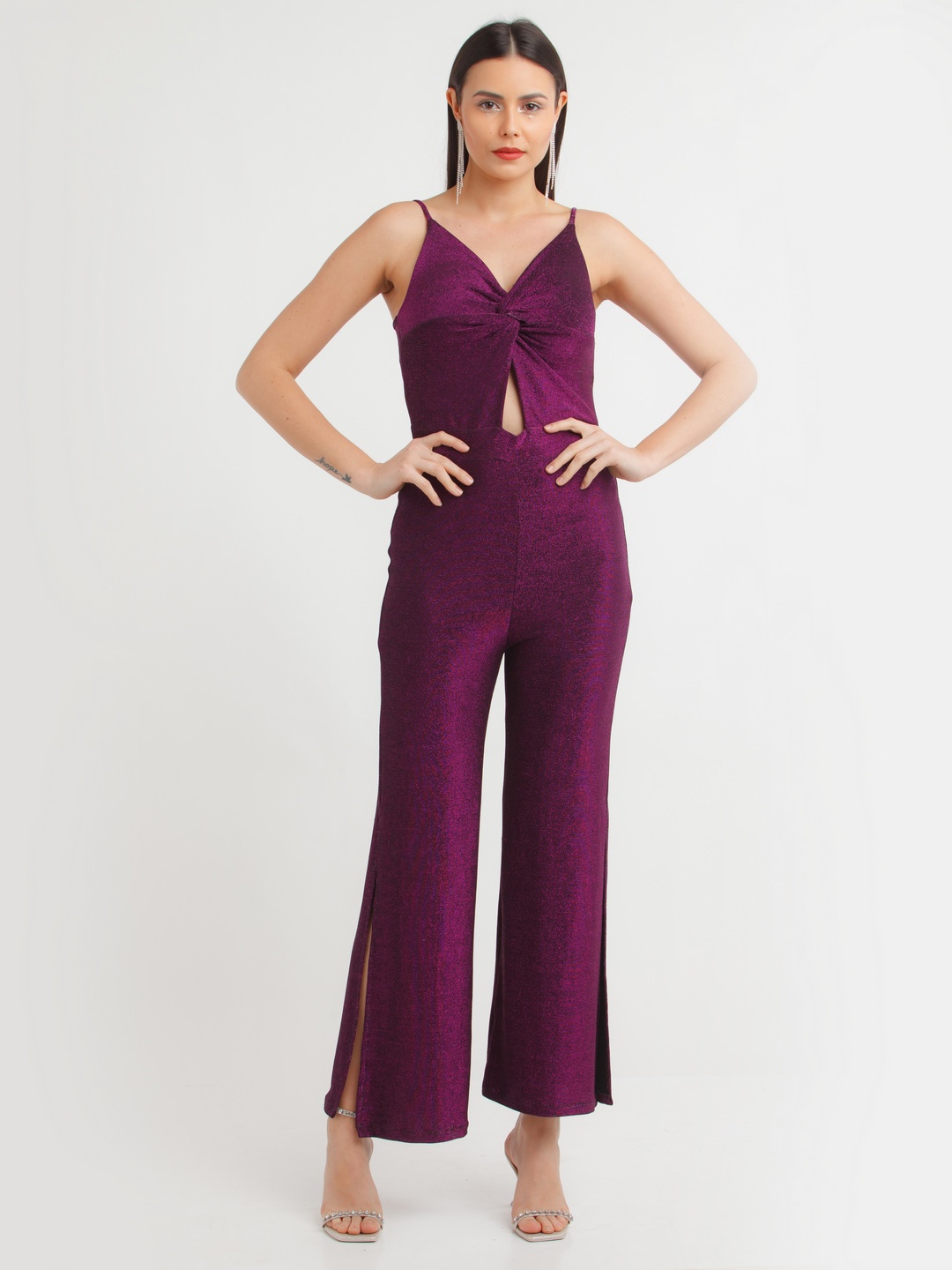 

zink Z Purple Shimmer Twisted Basic Jumpsuit