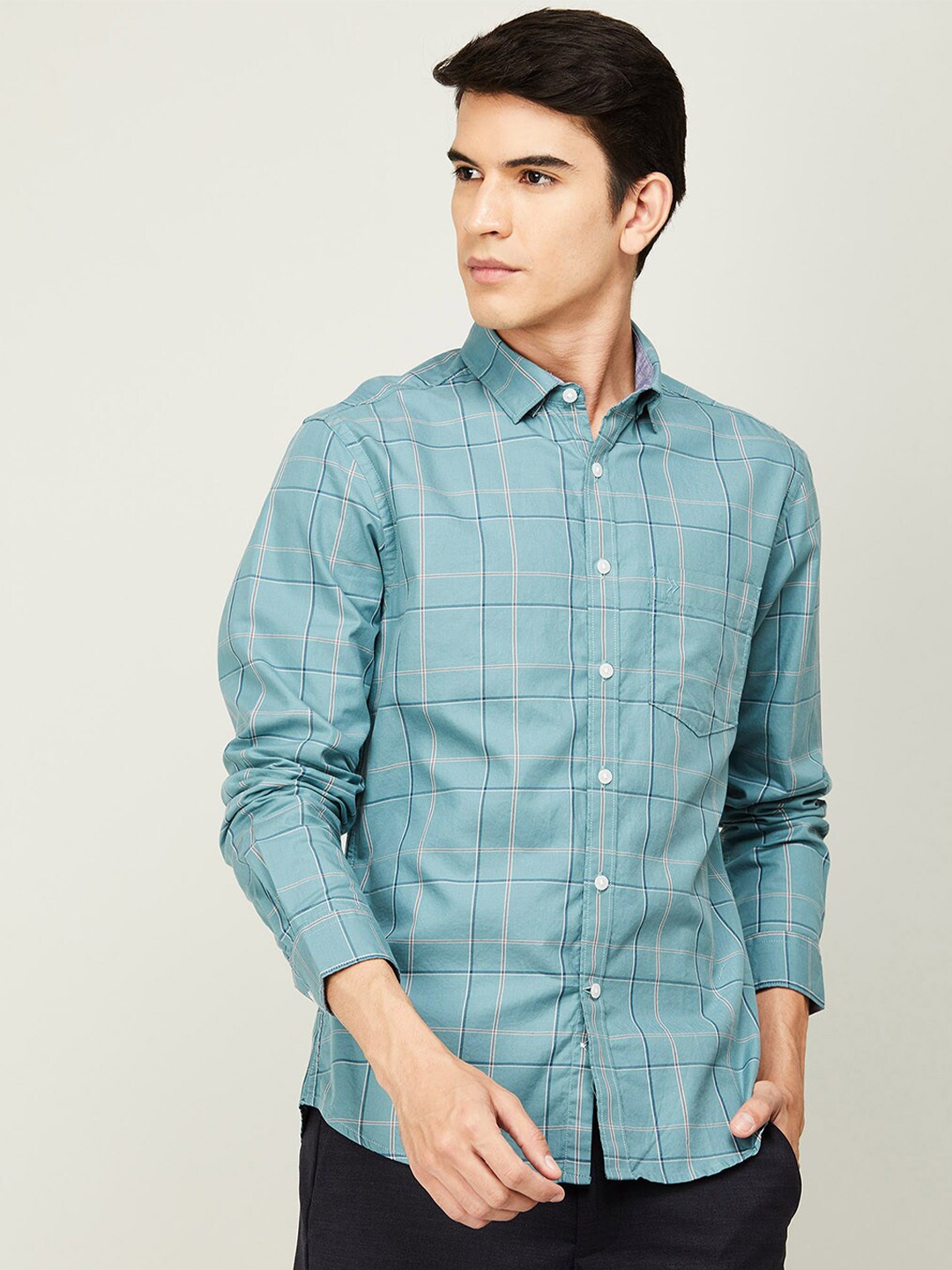 

CODE by Lifestyle Slim Fit Checked Cotton Casual Shirt, Blue