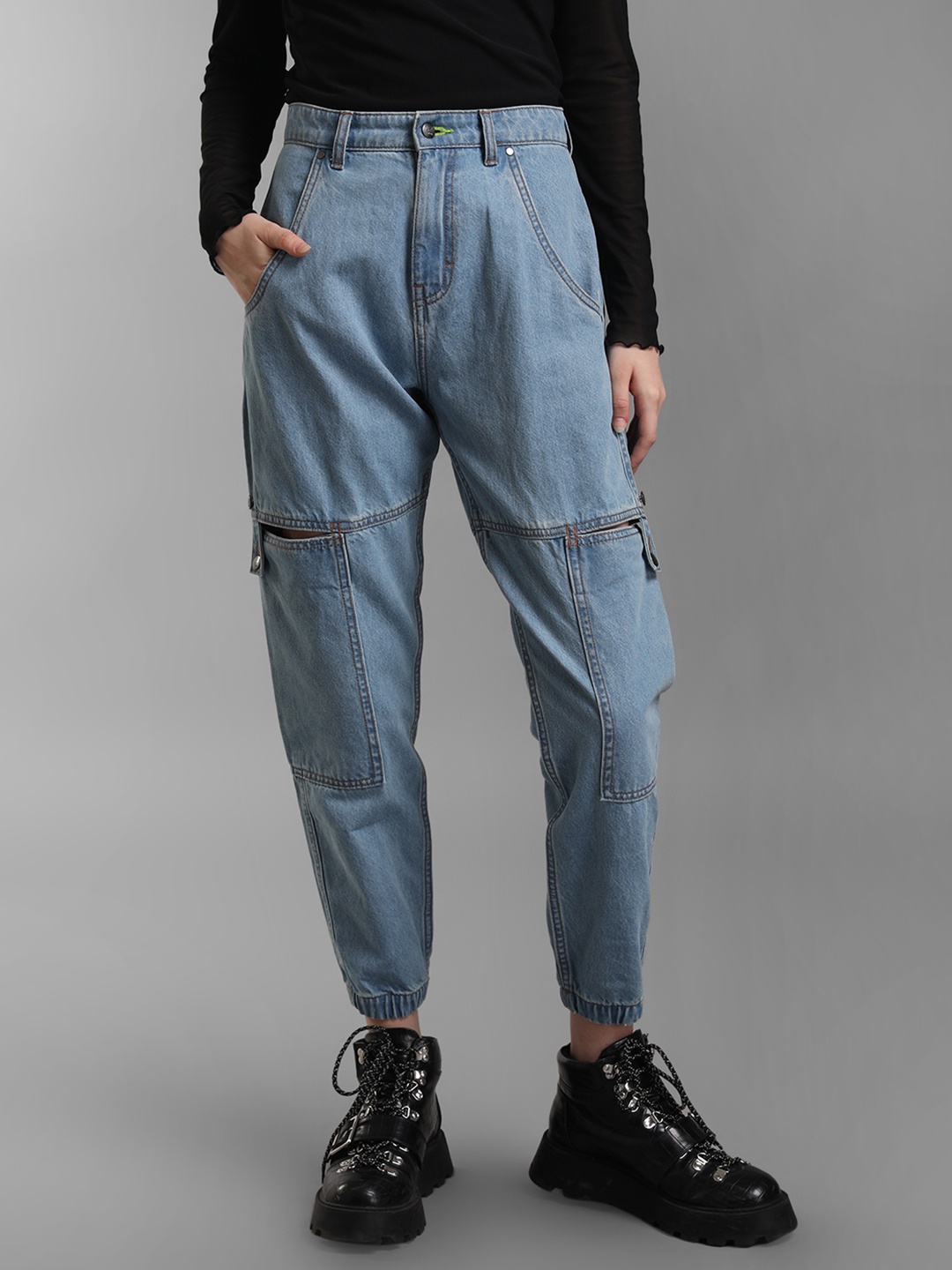 

KZ07 By Kazo Women Blue High-Rise Light Fade Jeans