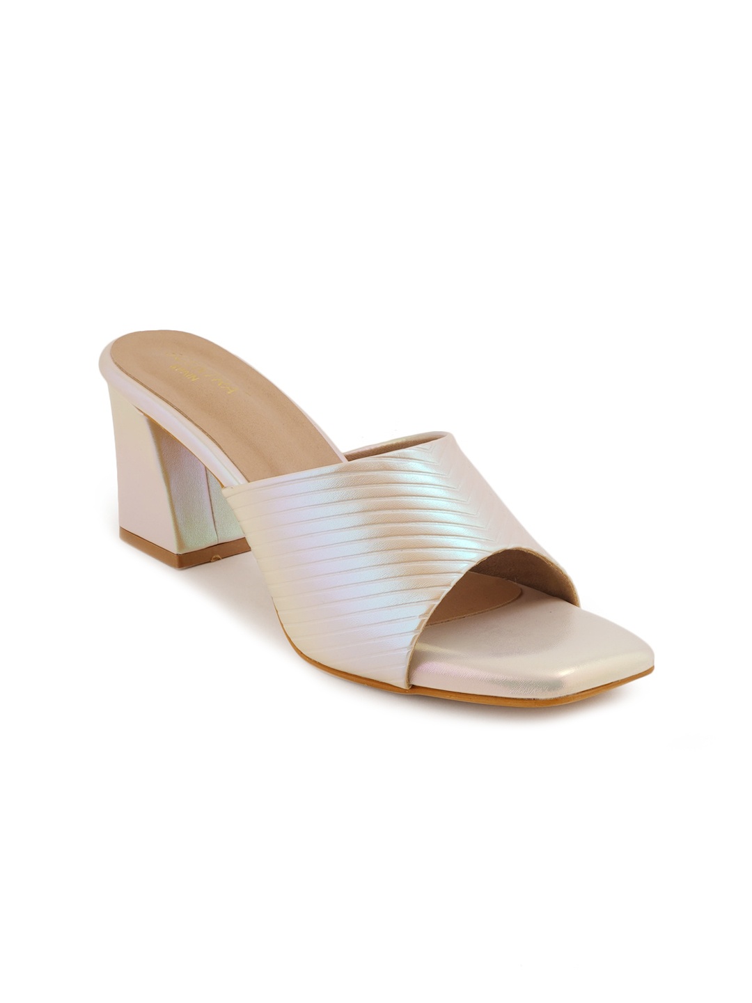 

SCENTRA Beige Striped Block Heels