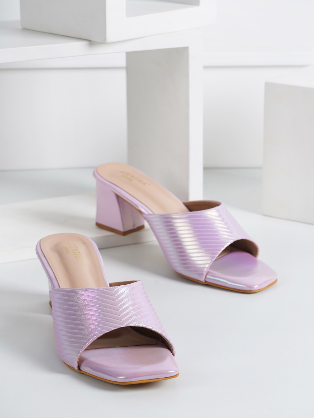 

SCENTRA Purple Striped Block Mules Heels