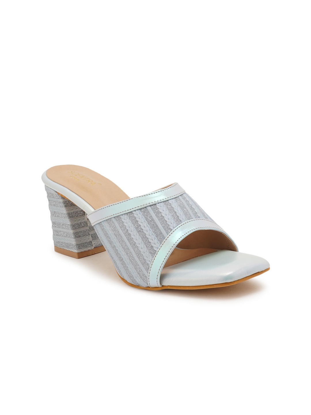 

SCENTRA Women Blue Striped Block Heels