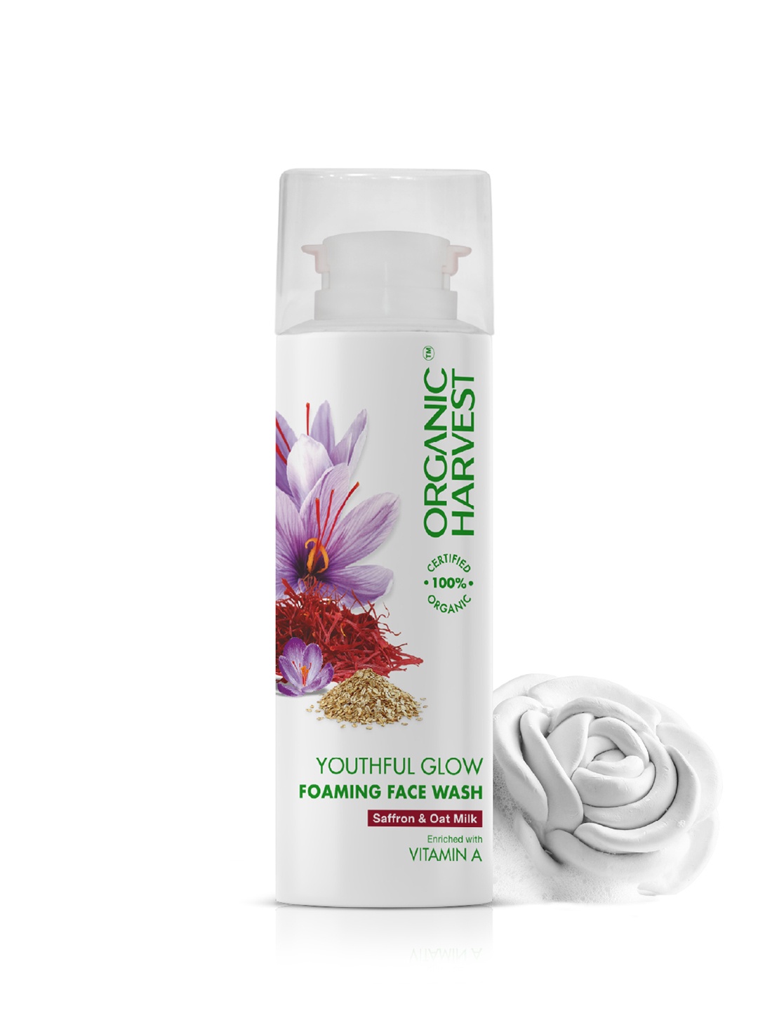 

Organic Harvest Youth Glow Saffron Oat Milk Foaming Face Wash-100ml, Off white