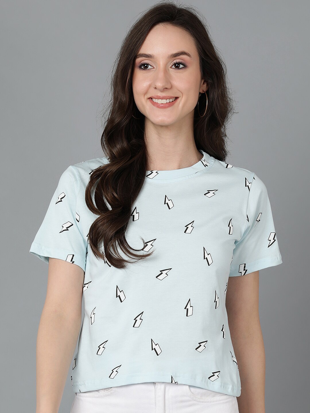 

Mast & Harbour Women Blue Printed Cotton T-shirt