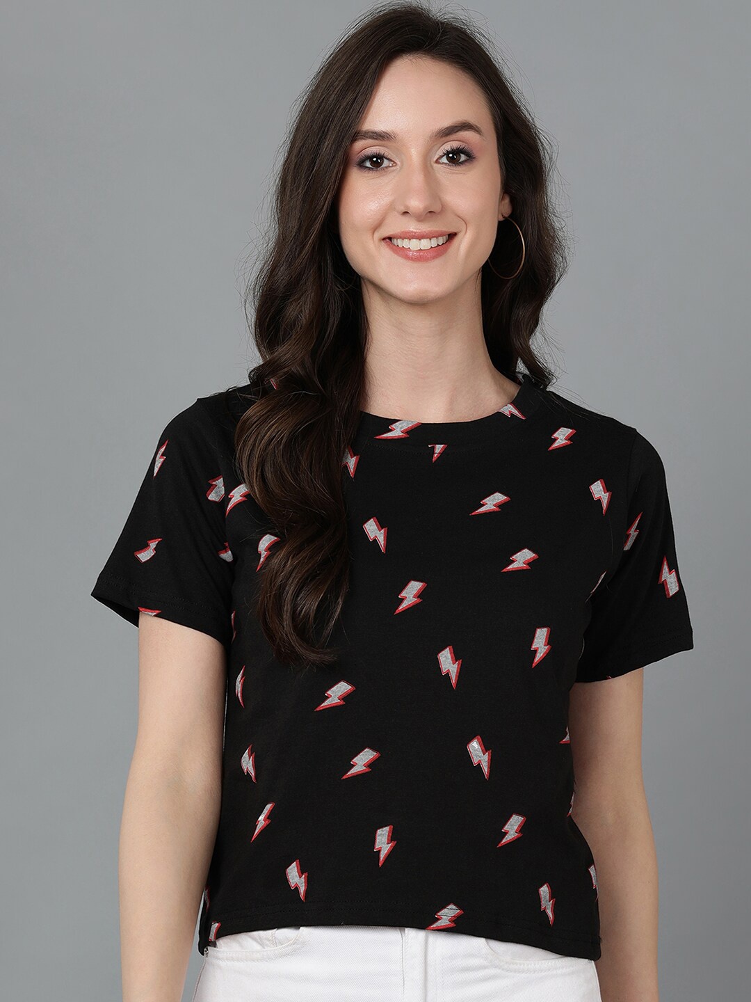 

Mast & Harbour Women Black Printed Cotton T-shirt