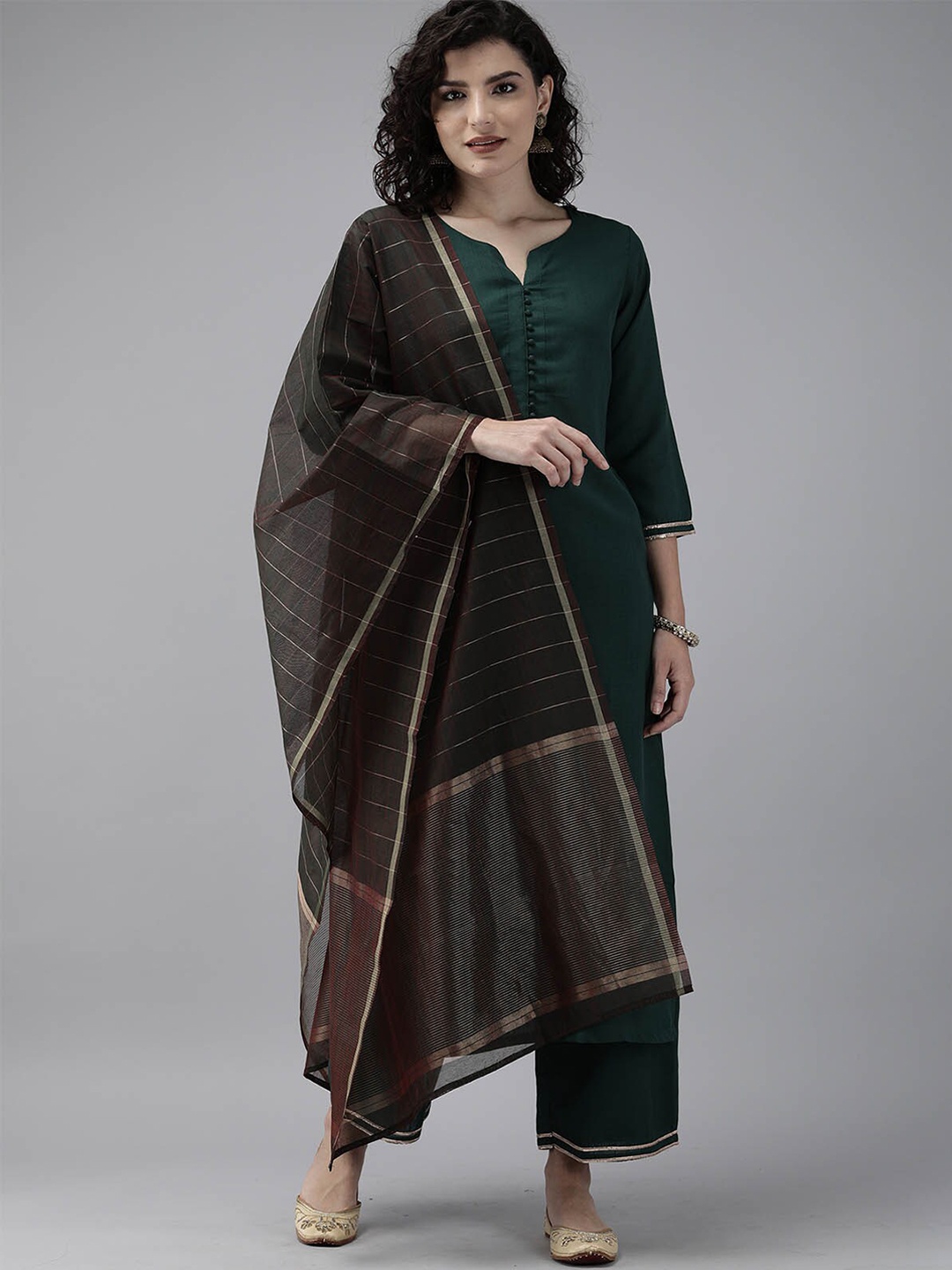 

ODETTE Women Green Kurta with Palazzos & With Dupatta