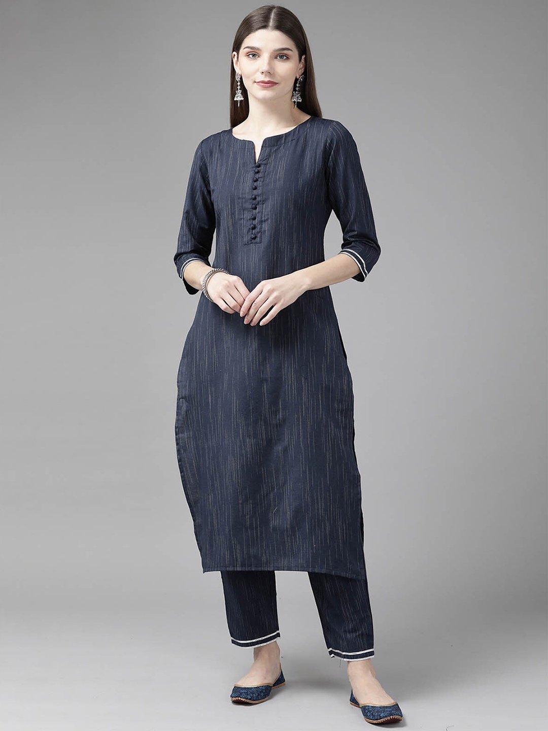 

ODETTE Women Navy Blue Kurta with Trousers