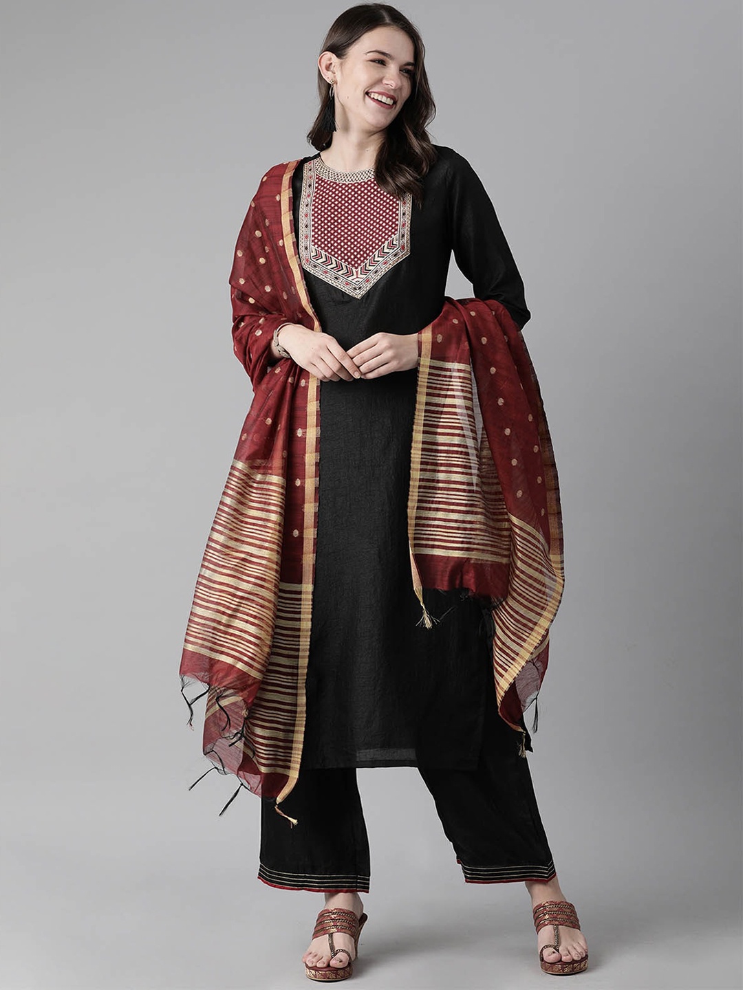 

ODETTE Women Black Kurta with Palazzos & With Dupatta