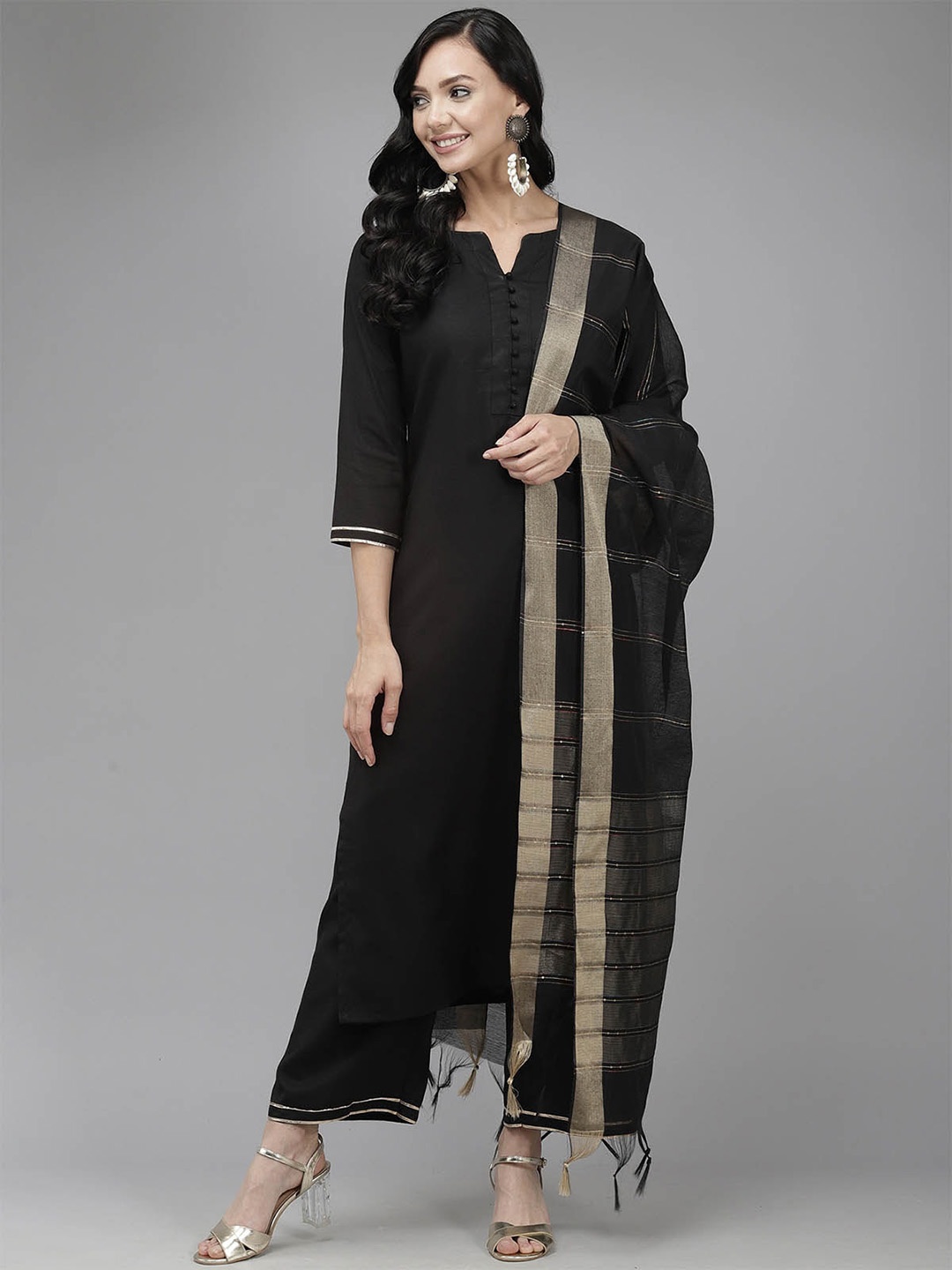 

ODETTE Women Black Kurta with Palazzos & With Dupatta