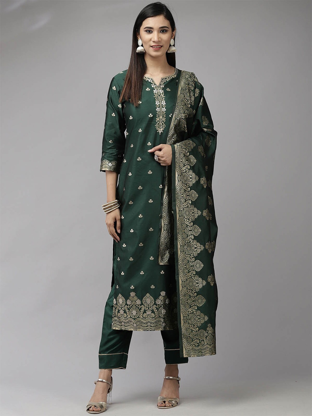 

ODETTE Women Green Ethnic Motifs Kurta with Trousers & With Dupatta