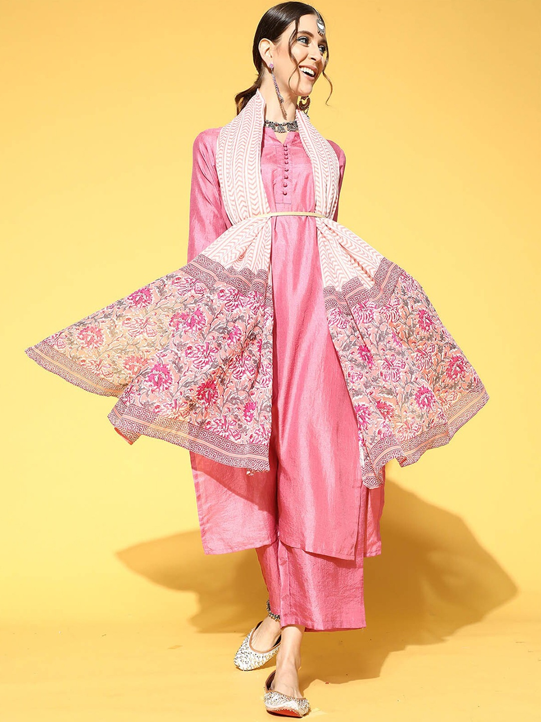 

ODETTE Women Pink Kurta with Palazzos & With Dupatta
