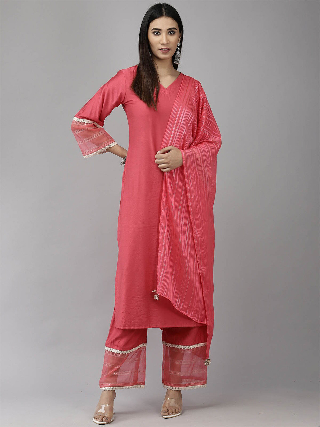 

ODETTE Women Pink Kurta with Palazzos & With Dupatta