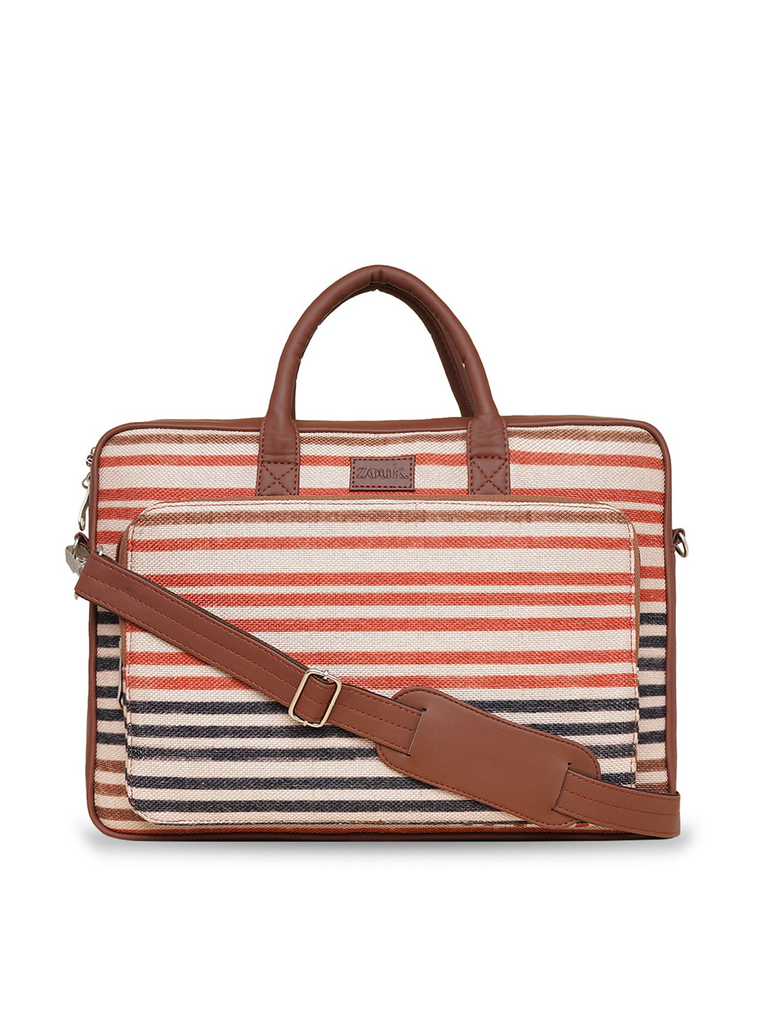 

ZOUK Unisex White & Orange Striped Laptop Bag