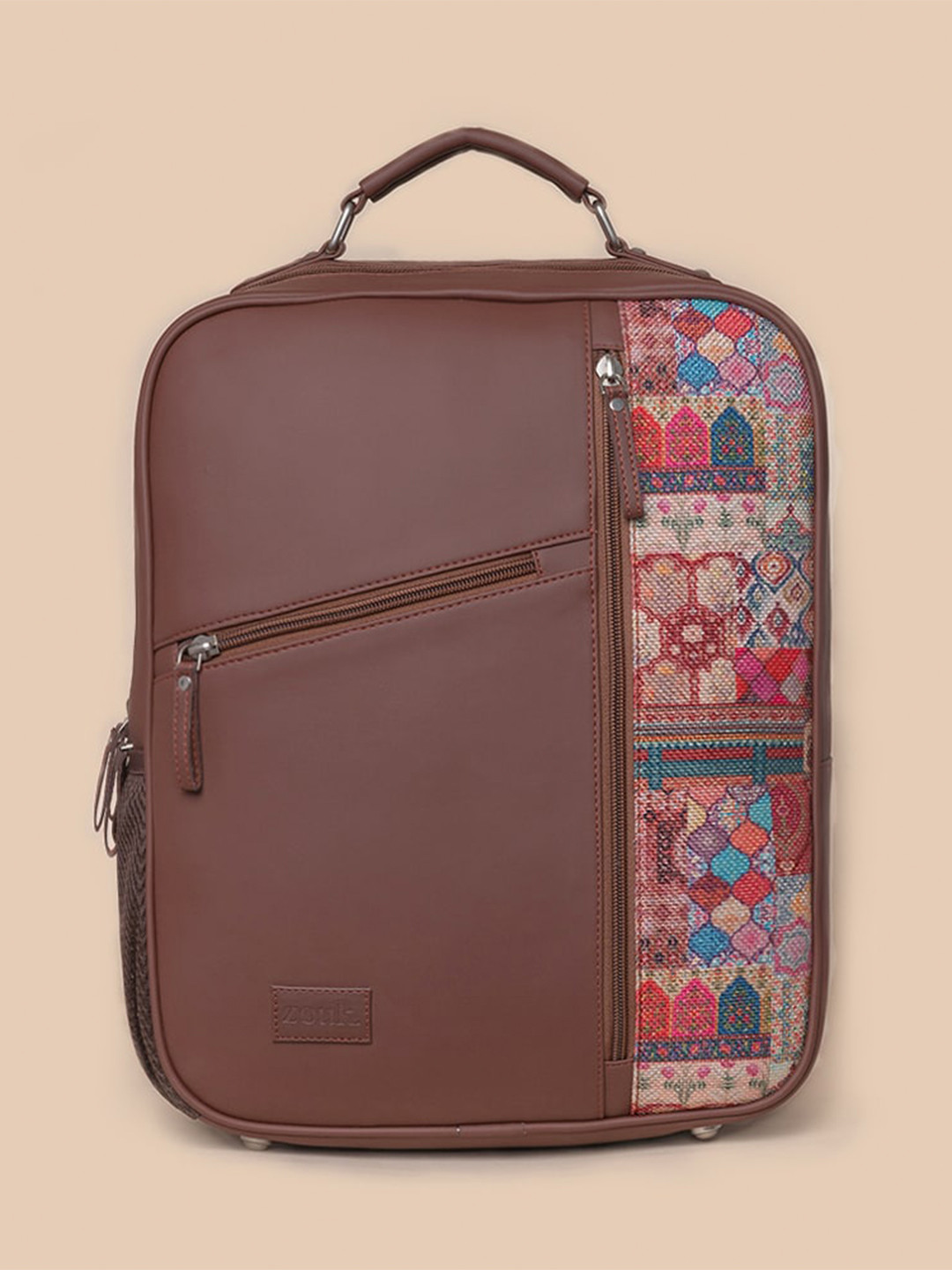 

ZOUK Unisex Brown & Pink Laptop Backpack with Anti-Theft