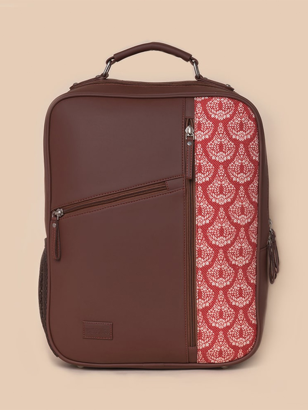 

ZOUK Unisex Brown & Red Laptop Backpack with Anti-Theft