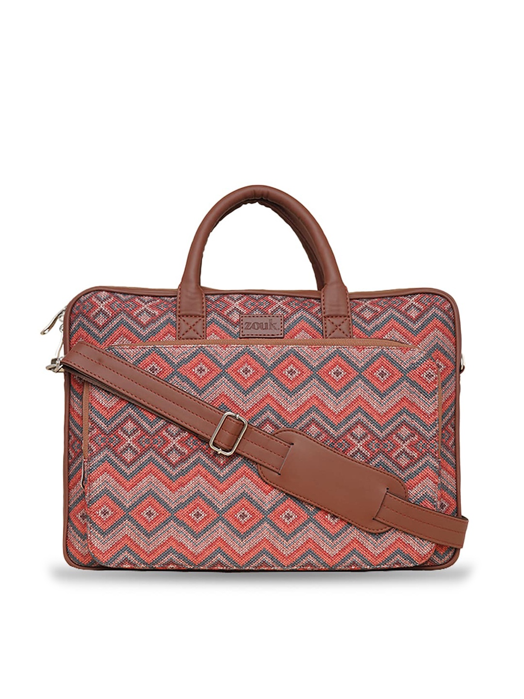 

ZOUK Unisex Red & Brown Printed Laptop Bag