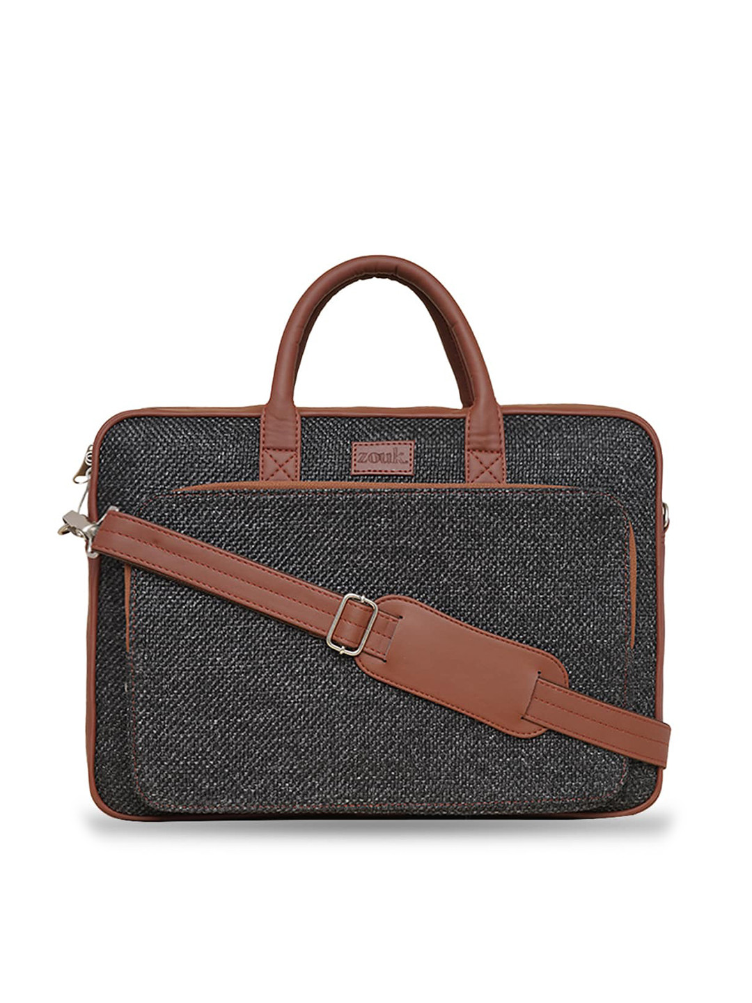 

ZOUK Unisex Black & Brown Textured Laptop Bag