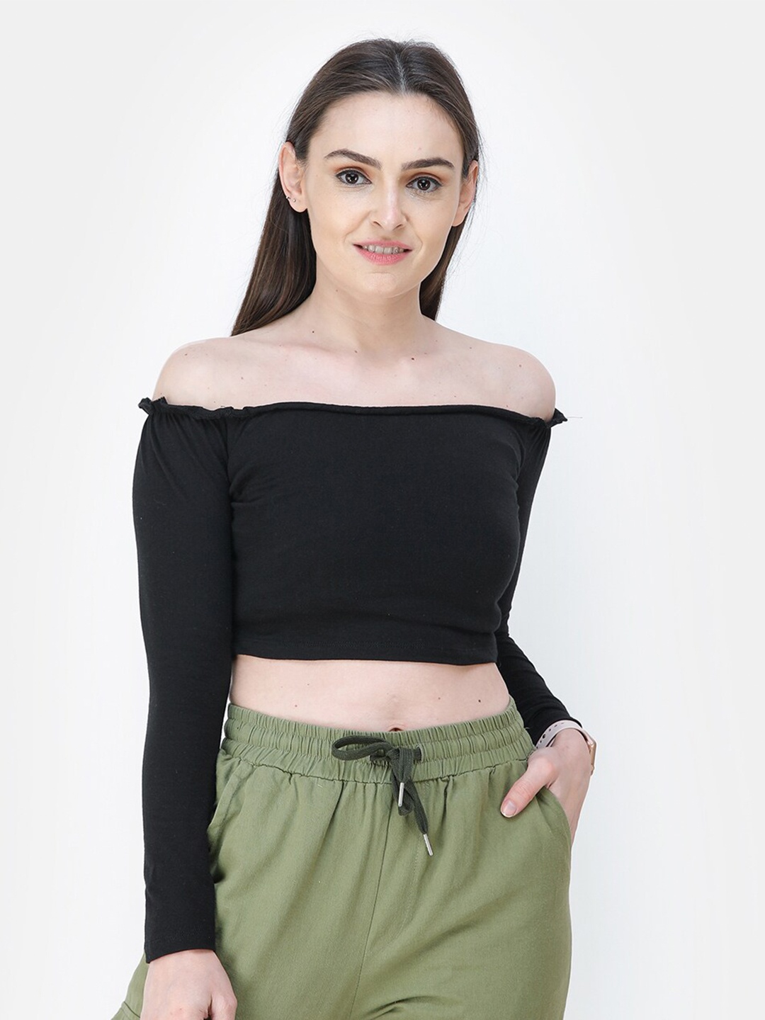 

SCORPIUS Black Off-Shoulder Bardot Top