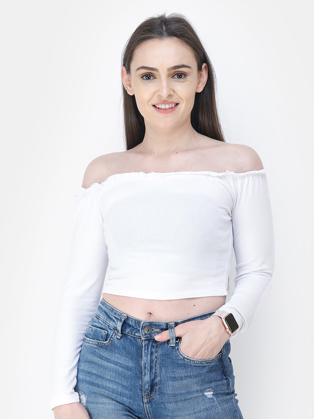 

SCORPIUS White Off-Shoulder Bardot Top