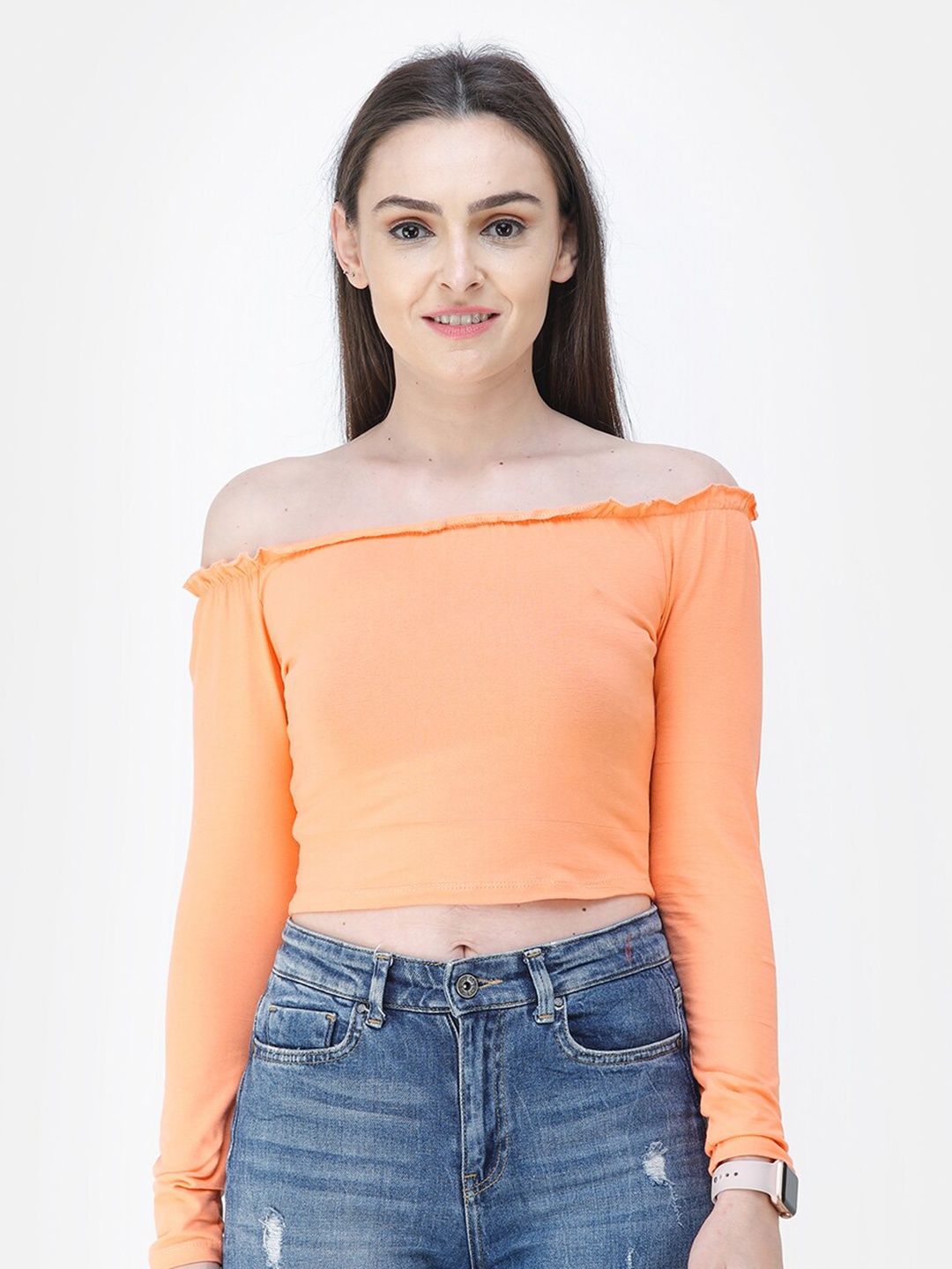 

SCORPIUS Orange Off-Shoulder Bardot Top