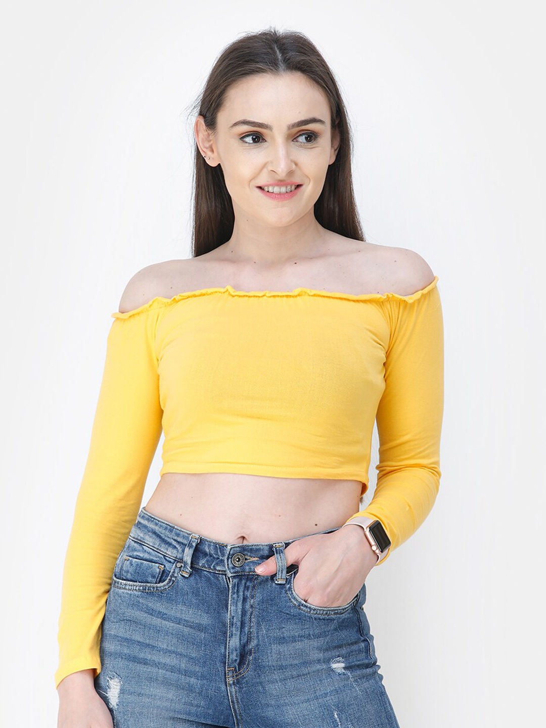 

SCORPIUS Yellow Off-Shoulder Bardot Top