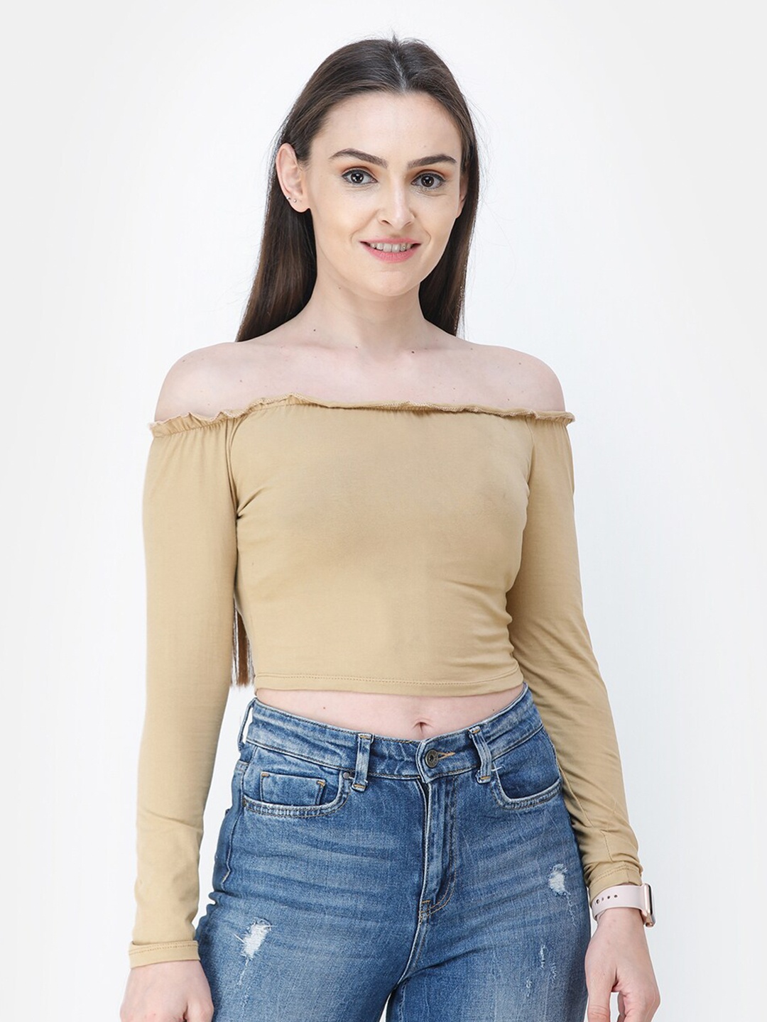 

SCORPIUS Gold-Toned Off-Shoulder Bardot Top