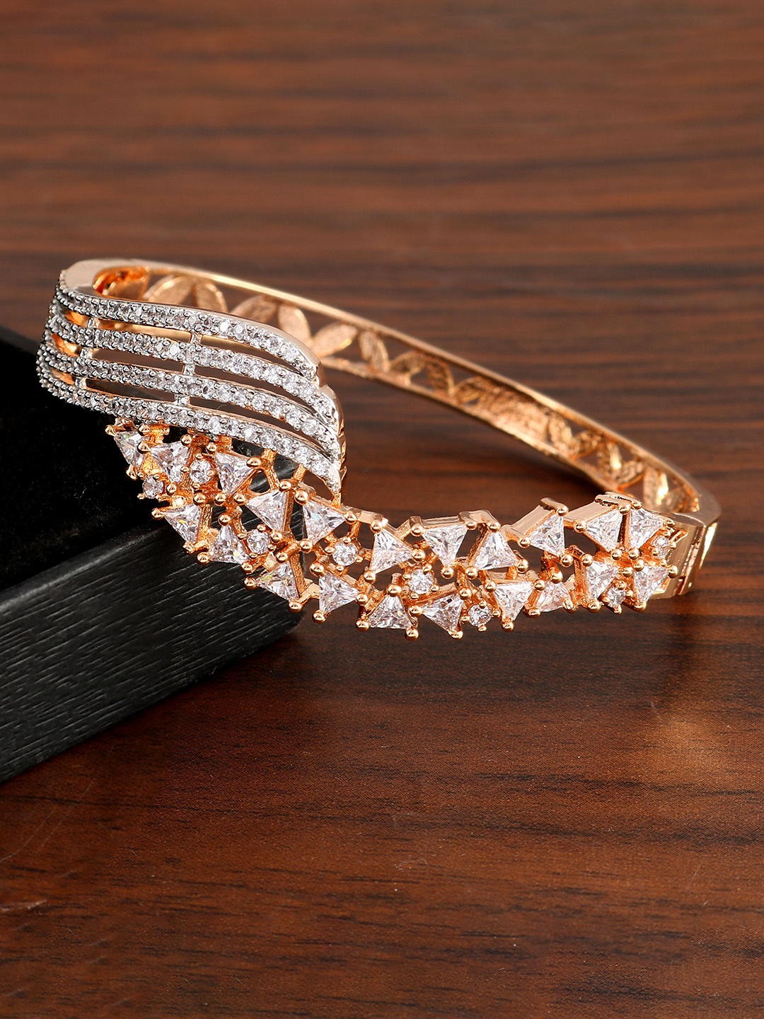 

Jewar Mandi Women Gold-Toned & White Brass Cubic Zirconia Gold-Plated Bracelet