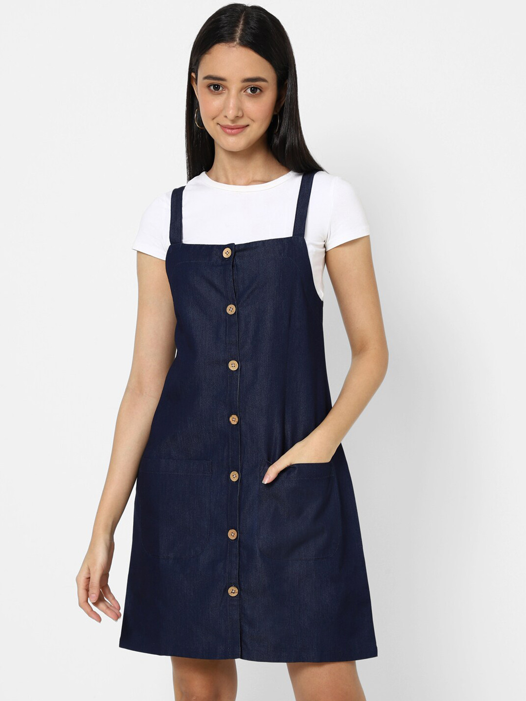 

VASTRADO Navy Blue A-Line Cotton Dress