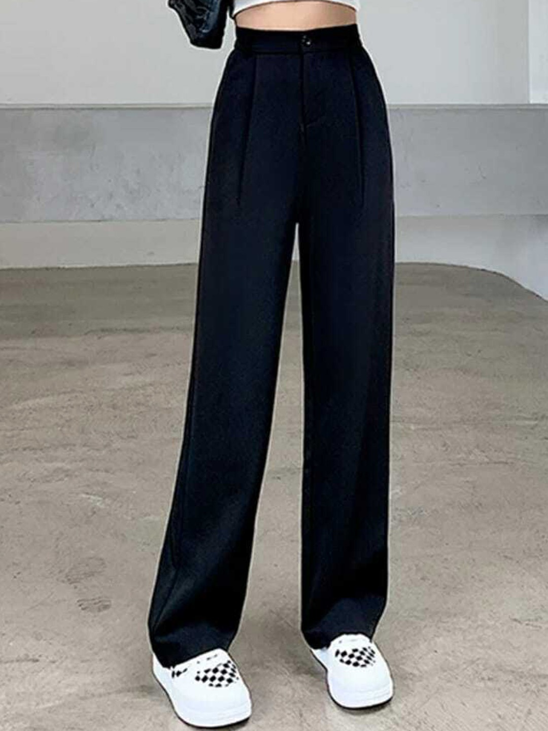 

Next One Women High-Rise Pleated Korean Trousers, Black