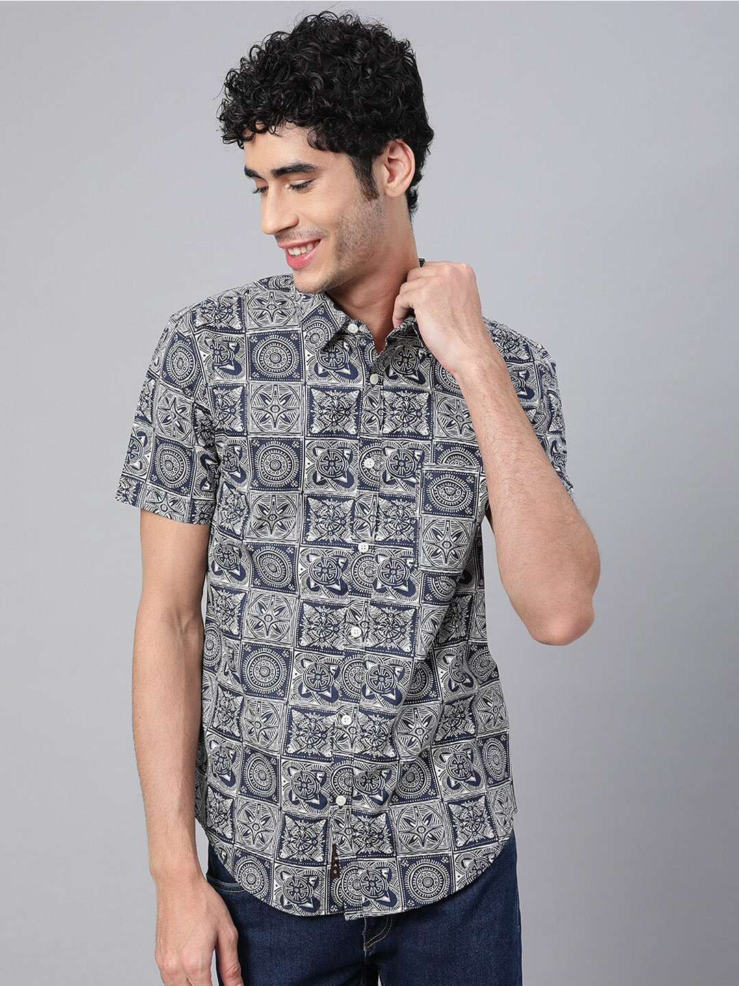 

VEIRDO Original Printed Pure Cotton Casual Shirt, Black