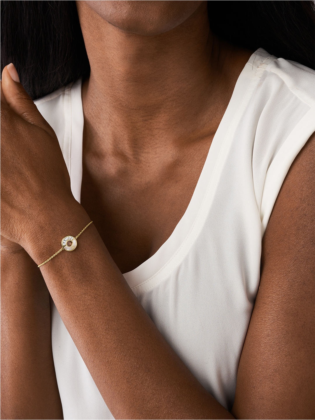 

Emporio Armani Women Gold-Toned & White Sterling Silver Cubic Zirconia Cuff Bracelet