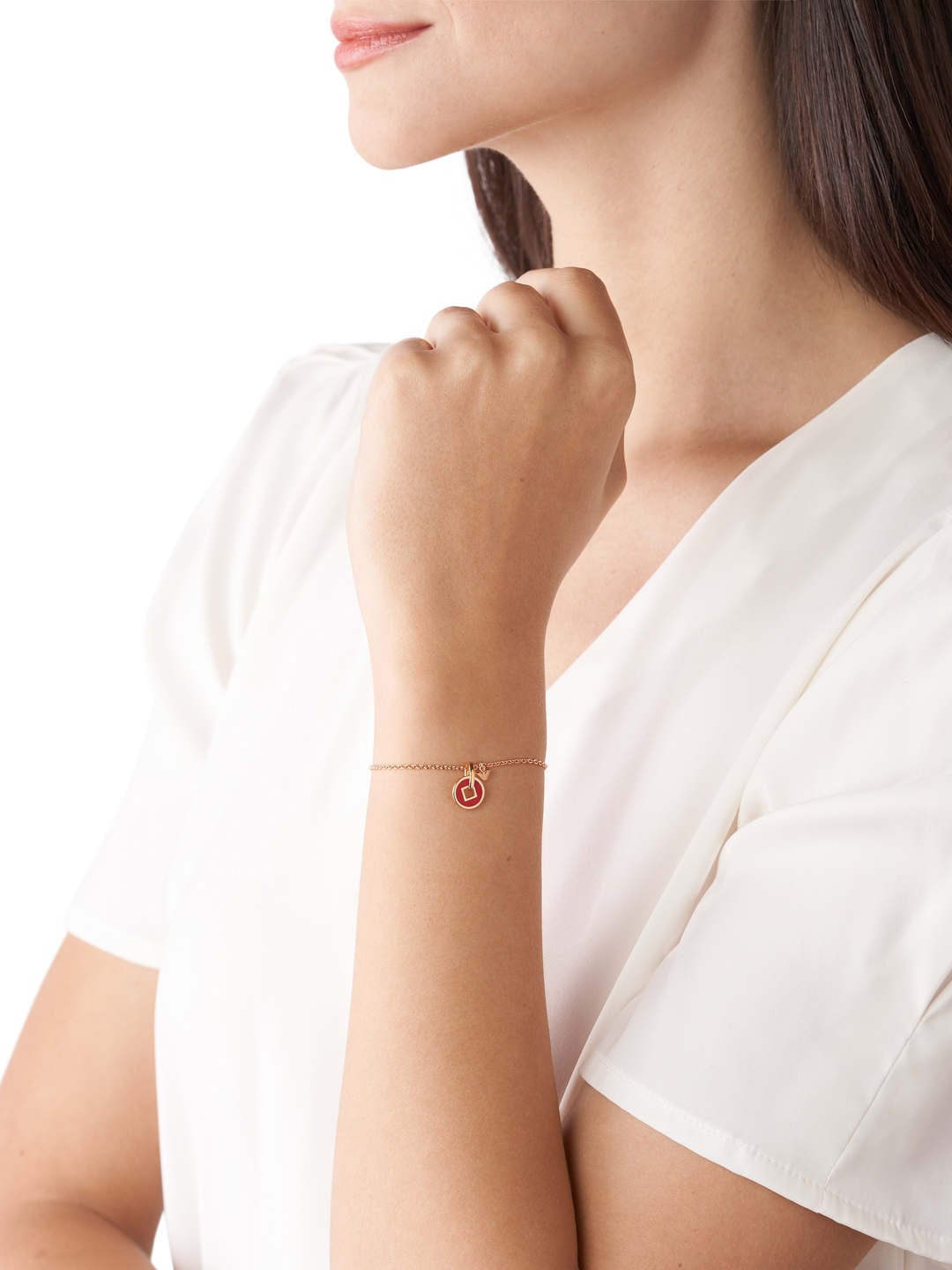 

Emporio Armani Women Rose Gold & Red Sterling Silver Charm Bracelet