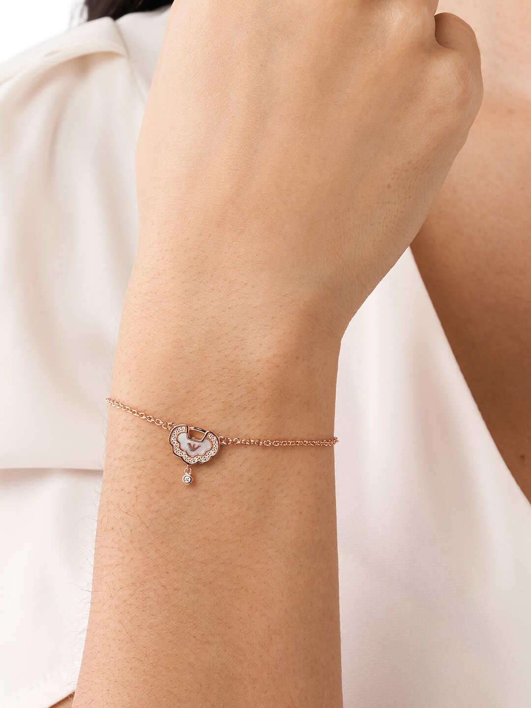 

Emporio Armani Women Rose Gold & White Sterling Silver Charm Bracelet