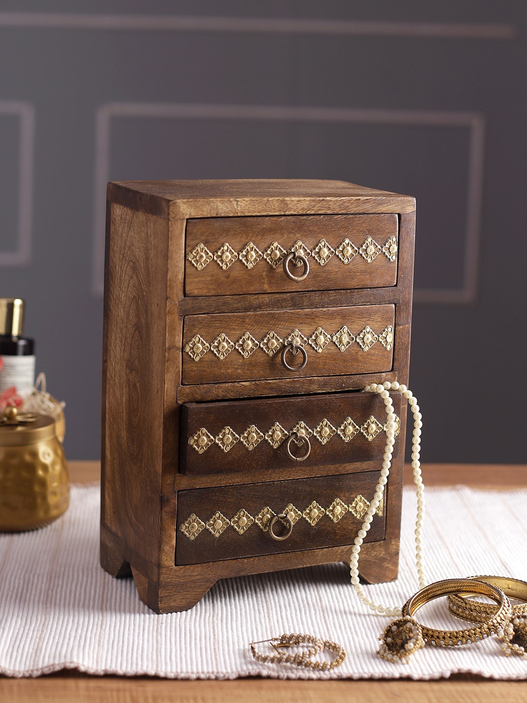

Aapno Rajasthan Brown Printed Wooden Drawer Organiser