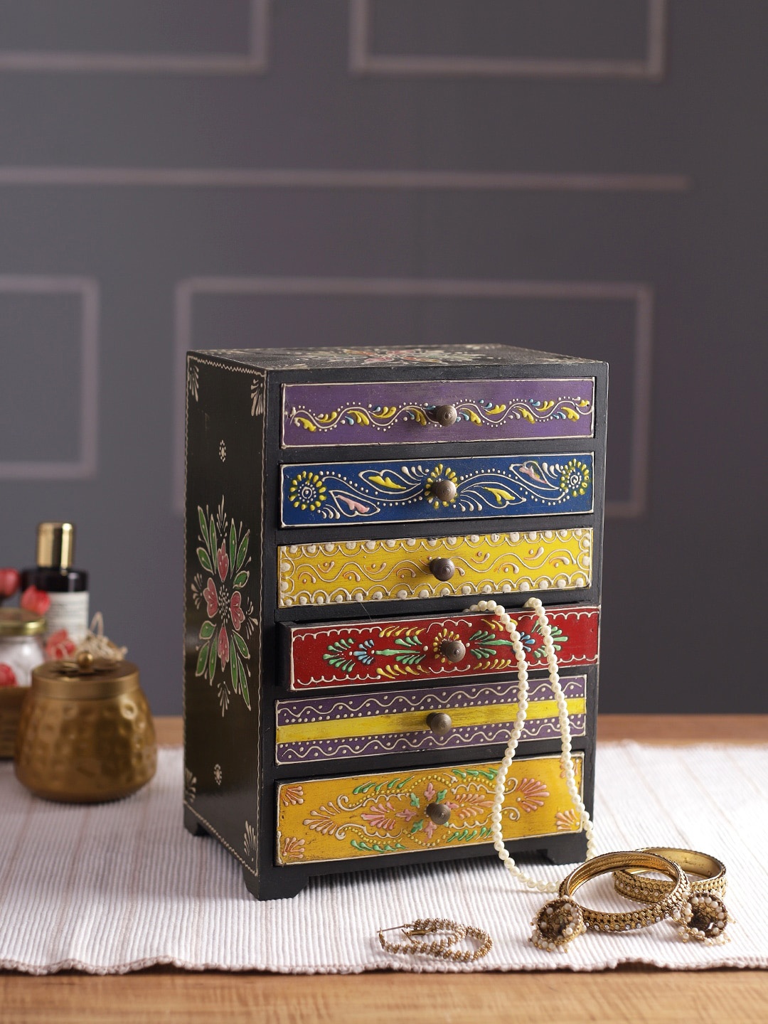 

Aapno Rajasthan Black Self Design Drawer Organiser