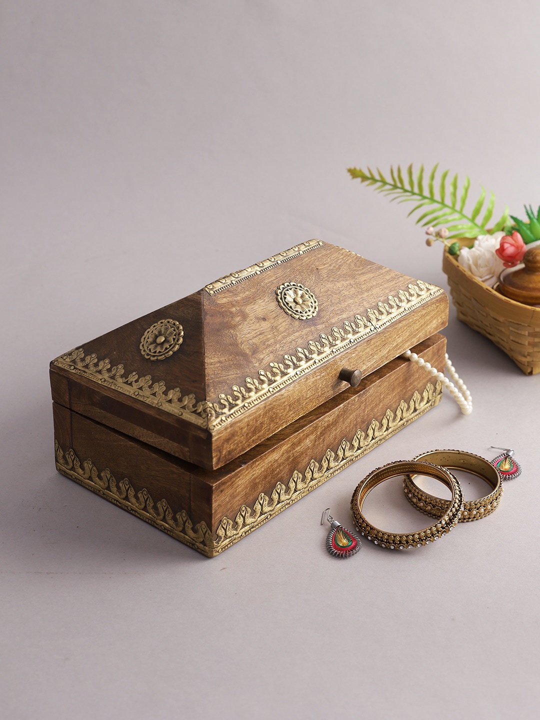 

Aapno Rajasthan Brown Self-Design Wood Storage Box Organiser