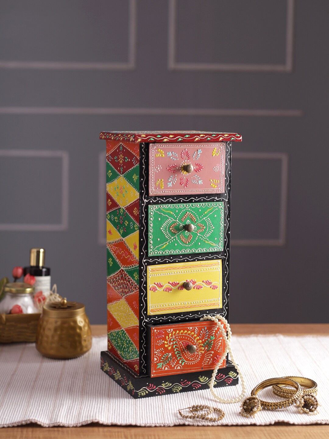 

Aapno Rajasthan Green & White Printed Drawer Organiser