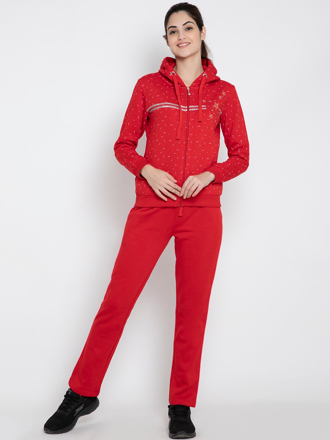 

FLOSBERRY Women Red Printed Cotton Tracksuit Set