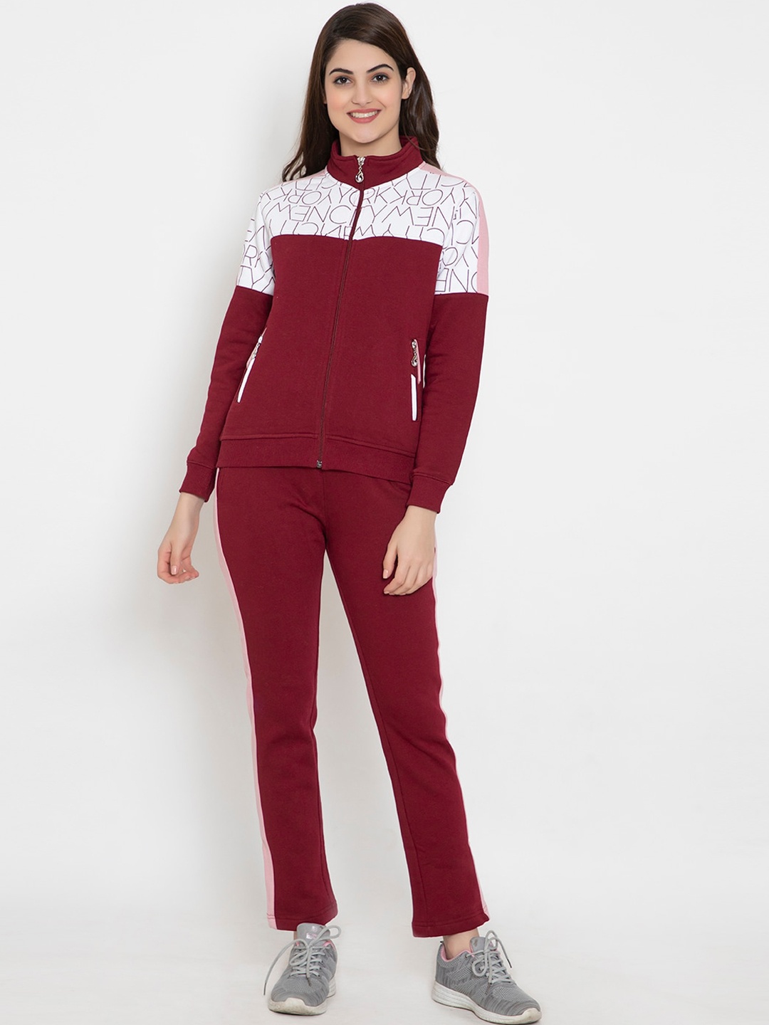 

FLOSBERRY Women Maroon Color-Blocked Tracksuits