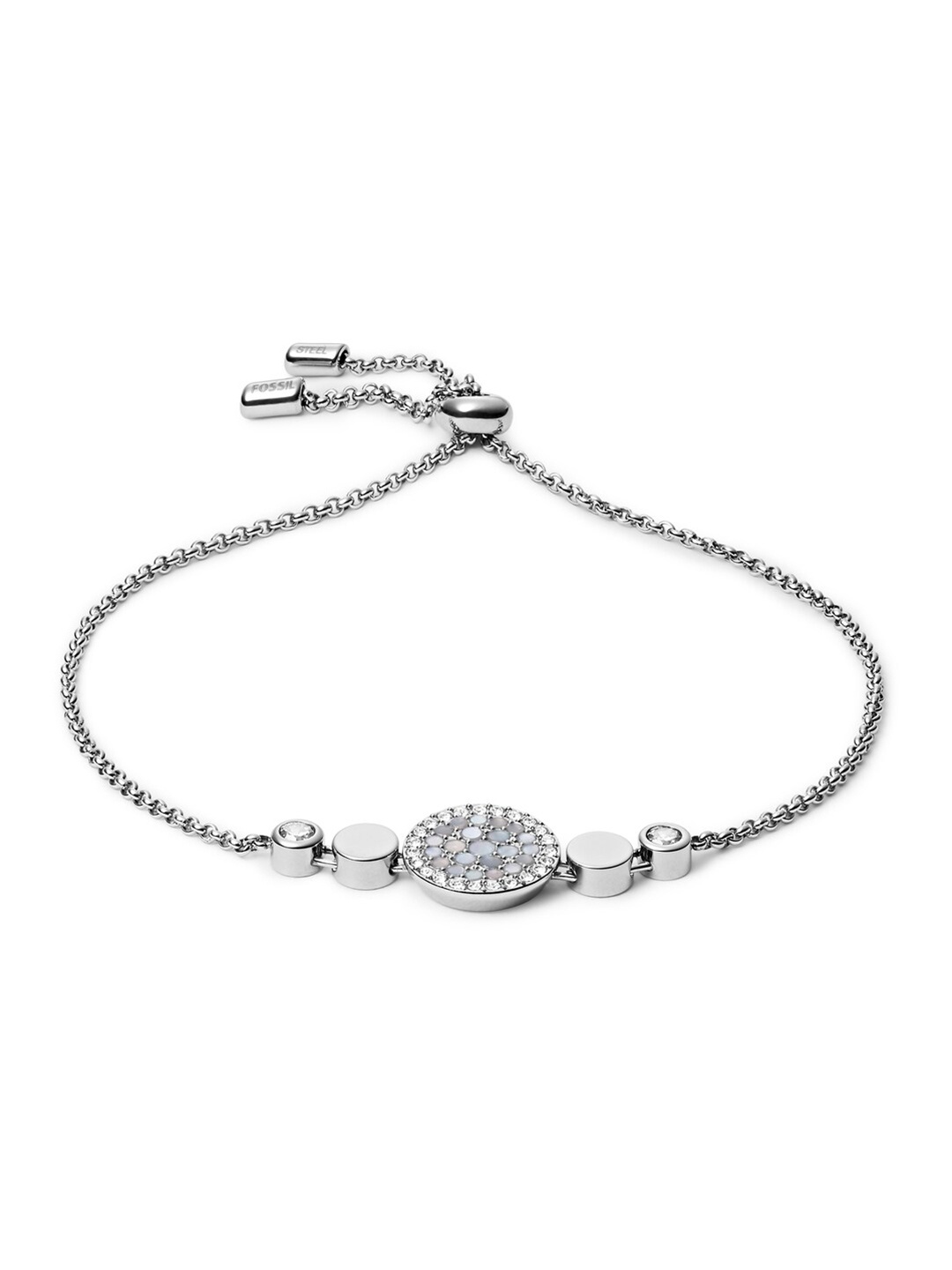 

Fossil Vintage Glitz Women Silver-Toned & White Charm Bracelet
