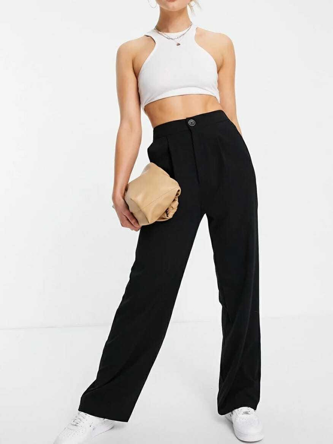 

BROADSTAR Women Black Relaxed Straight Leg Loose Fit High-Rise Easy Wash Pleated Trousers