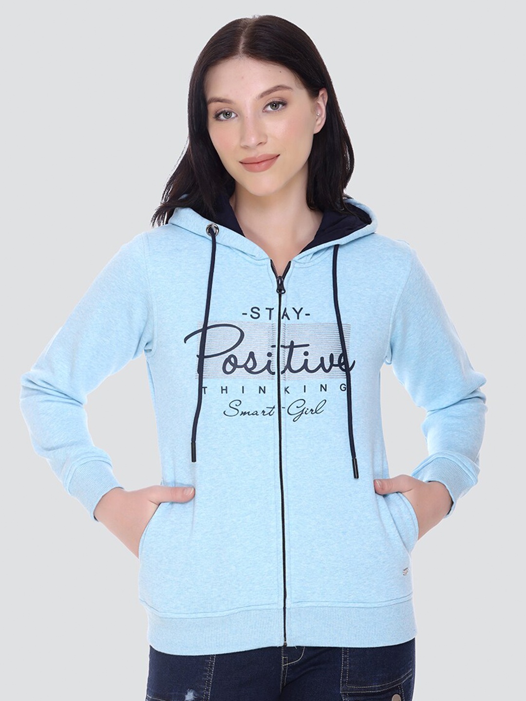 

PEPLS Women Turquoise Blue Printed Hooded Sweatshirt