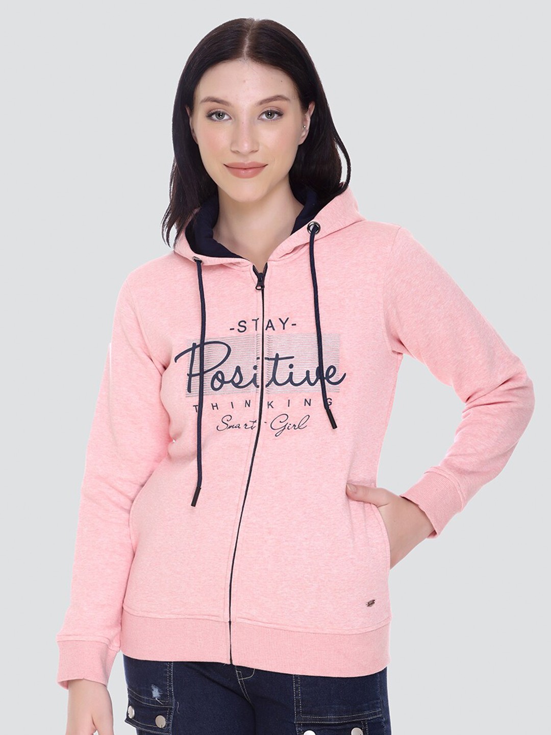 

PEPLS Women Pink Printed Hooded Sweatshirt