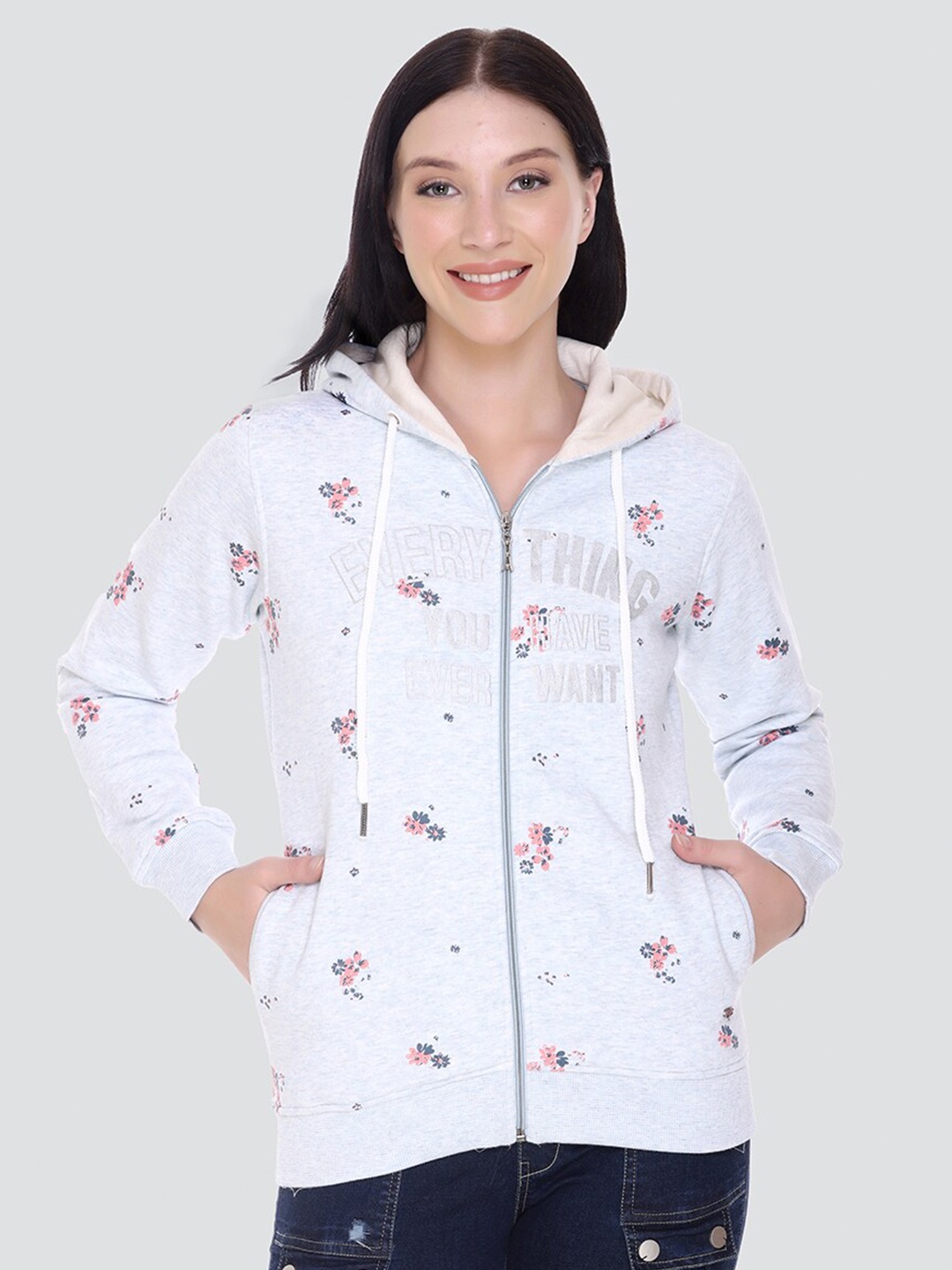 

PEPLS Women Turquoise Blue Printed Hooded Sweatshirt