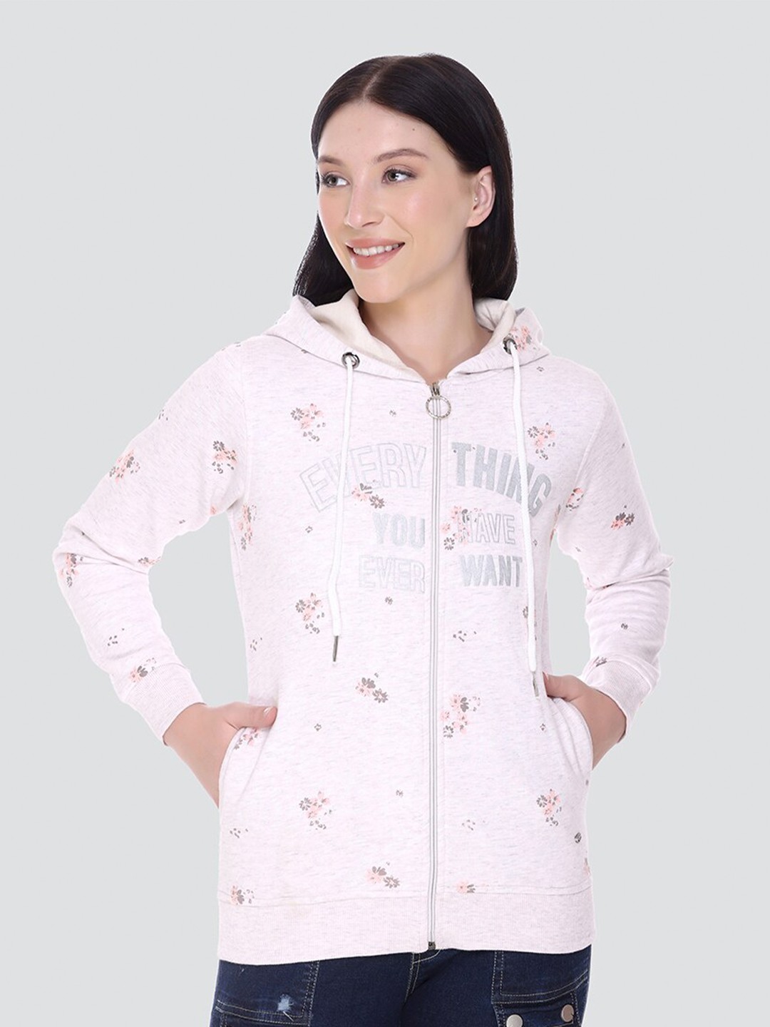 

PEPLS Women Pink Printed Hooded Sweatshirt
